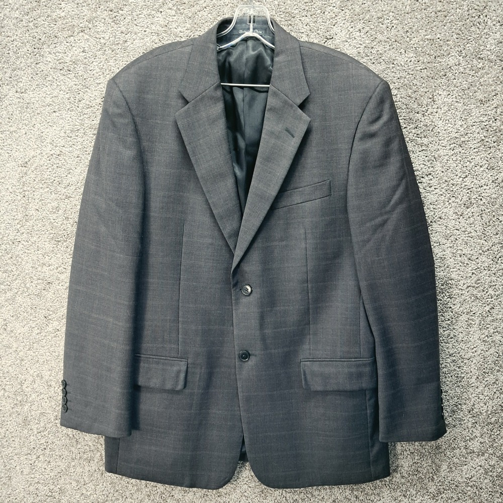 JD Christopher Mens 42R Grey Windowpane Plaid 100% Wool 2-Button Blazer Jacket - Picture 1 of 13